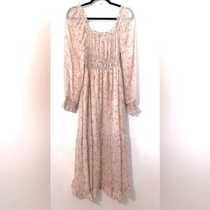 By the River-Smocked waist Boho Maxi Dress.Gauzy material.Feminine Size Large